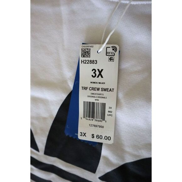 adidas Originals Women's Plus Sz 3XL White Trefoil Graphic Crewneck Sweatshirt - Picture 6 of 8